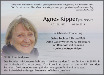 Traueranzeige von Agnes Kipper von FZ