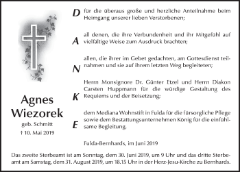 Traueranzeige von Agnes Wiezorek von FZ