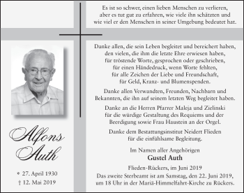 Traueranzeige von Alfons Auth von FZ