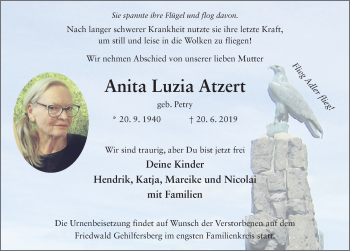 Traueranzeige von Anita Luzia Atzert von FZ
