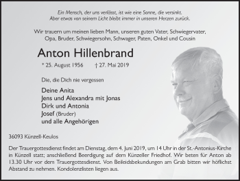 Traueranzeige von Anton Hillenbrand von FZ