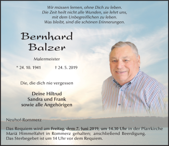 Traueranzeige von Bernhard Balzer von FZ