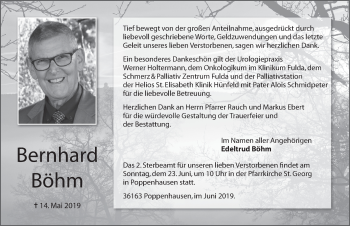 Traueranzeige von Bernhard Böhm von FZ