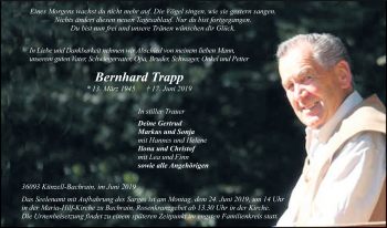 Traueranzeige von Bernhard Trapp von FZ