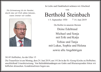 Traueranzeige von Berthold Steinbach von FZ
