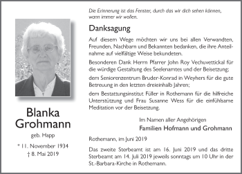 Traueranzeige von Blanka Grohmann von FZ