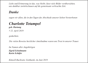 Traueranzeige von Charlotte Tetampel von FZ