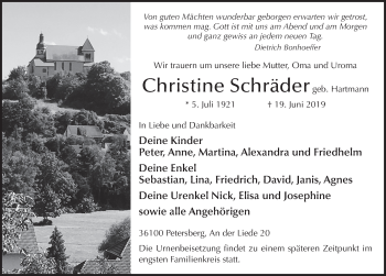 Traueranzeige von Christine Schräder von FZ