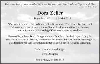 Traueranzeige von Dora Zeller von FZ