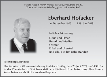 Traueranzeige von Eberhard Hofacker von FZ