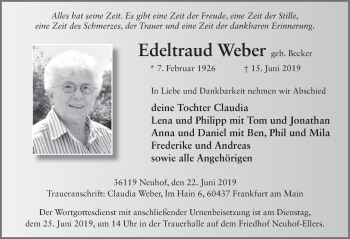 Traueranzeige von Edeltraud Weber von FZ