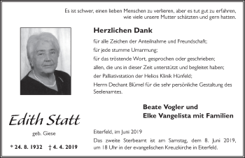 Traueranzeige von Edith Statt von FZ