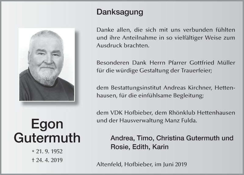  Traueranzeige für Egon Gutermuth vom 08.06.2019 aus FZ