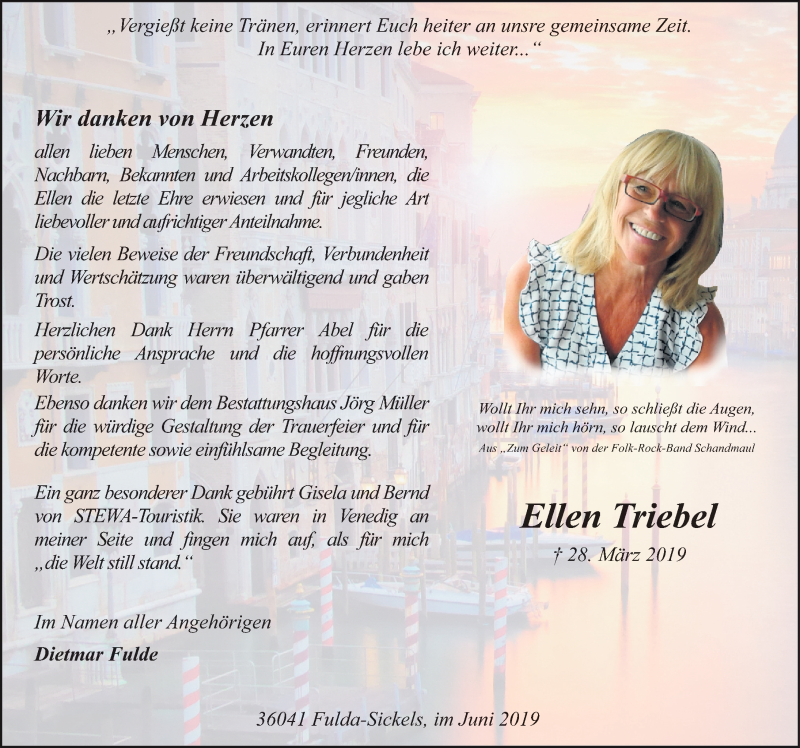  Traueranzeige für Ellen Triebel vom 14.06.2019 aus FZ
