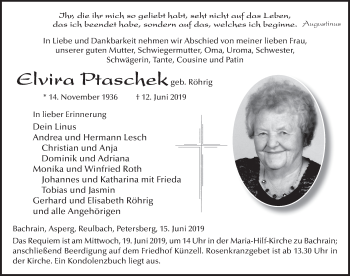 Traueranzeige von Elvira Ptaschek von FZ