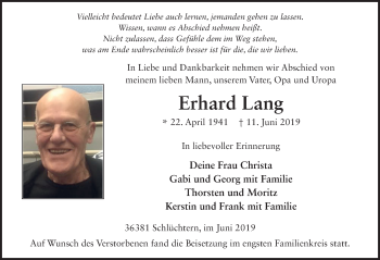 Traueranzeige von Erhard Lang von FZ