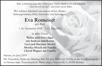 Traueranzeige von Eva Romeiser von FZ