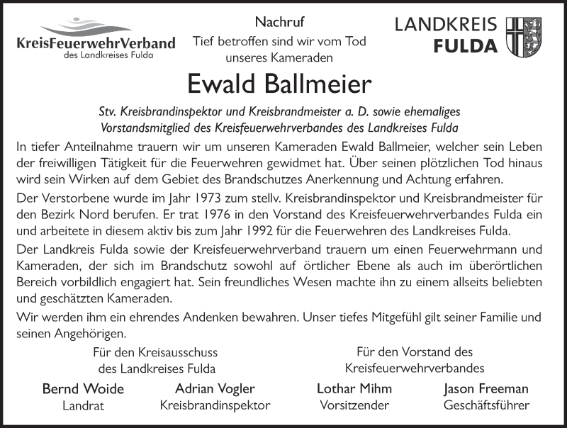  Traueranzeige für Ewald Ballmeier vom 15.06.2019 aus FZ