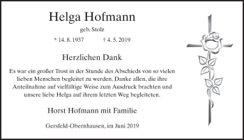 Traueranzeige von Helga Hofmann von FZ