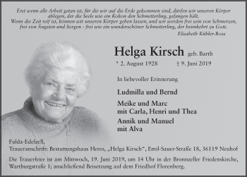 Traueranzeige von Helga Kirsch von FZ