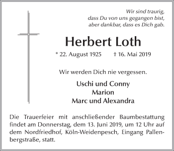 Traueranzeige von Herbert Loth von FZ
