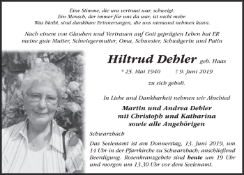 Traueranzeige von Hiltrud Dehler von FZ
