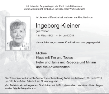 Traueranzeige von Ingeborg Kleiner von FZ