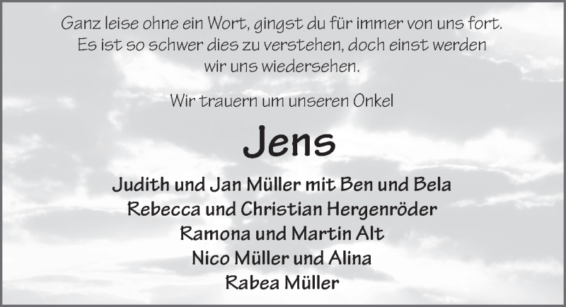  Traueranzeige für Jens Schuster vom 28.06.2019 aus FZ