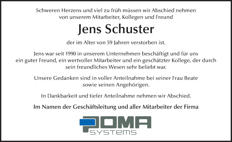  Traueranzeige für Jens Schuster vom 28.06.2019 aus FZ