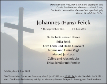 Traueranzeige von Johannes Feick von FZ