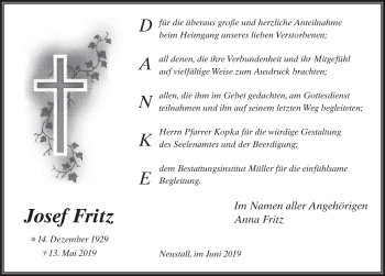 Traueranzeige von Josef Fritz von FZ