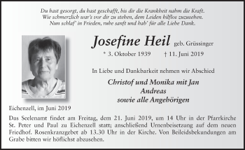 Traueranzeige von Josefine Heil von FZ