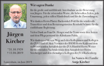 Traueranzeige von Jürgen Kircher von FZ