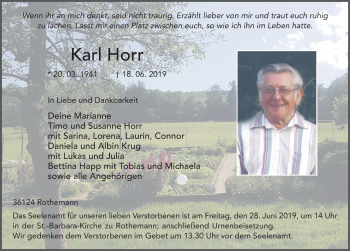 Traueranzeige von Karl Horr von FZ