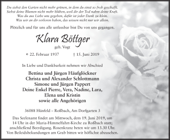 Traueranzeige von Klara Böttger von FZ