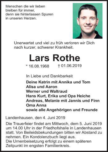 Traueranzeige von Lars Rothe von FZ