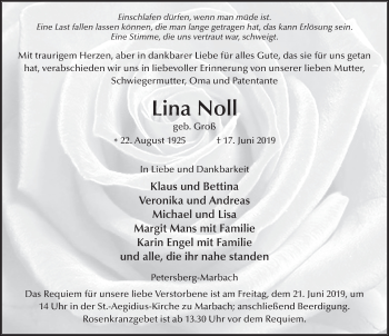 Traueranzeige von Lina Noll von FZ