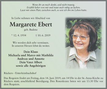 Traueranzeige von Margarete Ebert von FZ