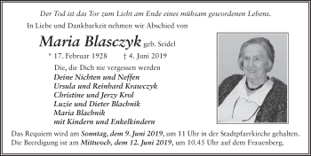 Traueranzeige von Maria Blasczyk von FZ