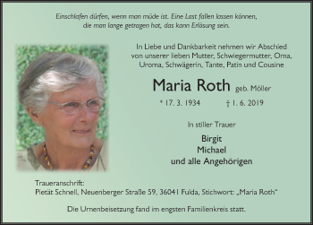 Traueranzeige von Maria Roth von FZ