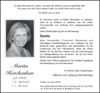 Traueranzeige von Marita Herchenhan von FZ