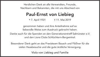 Traueranzeige von Paul-Ernst von Liebieg von FZ