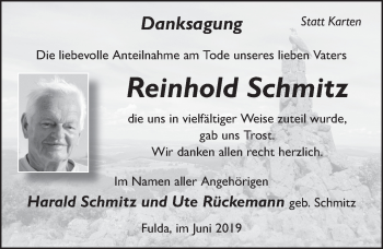 Traueranzeige von Reinhold Schmitz von FZ