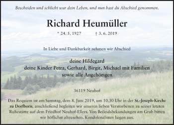 Traueranzeige von Richard Heumüller von FZ