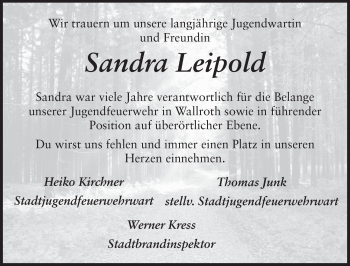 Traueranzeige von Sandra Leipold von FZ