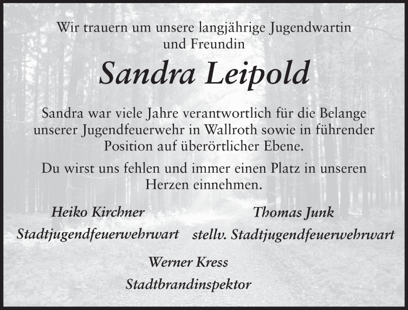  Traueranzeige für Sandra Leipold vom 13.06.2019 aus FZ