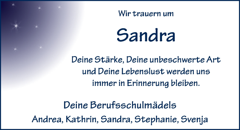  Traueranzeige für Sandra Leipold vom 12.06.2019 aus FZ