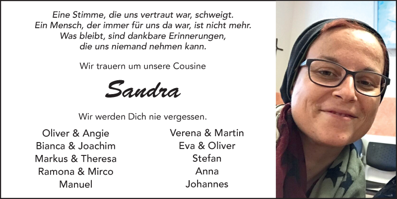  Traueranzeige für Sandra Leipold vom 17.06.2019 aus FZ