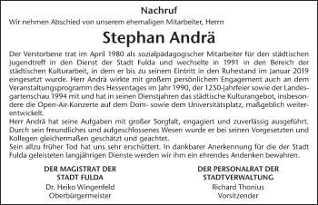 Traueranzeige von Stephan Andrä von FZ