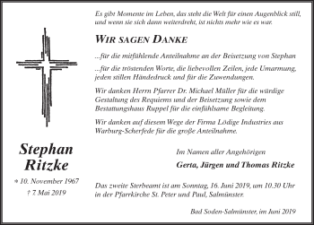 Traueranzeige von Stephan Ritzke von FZ